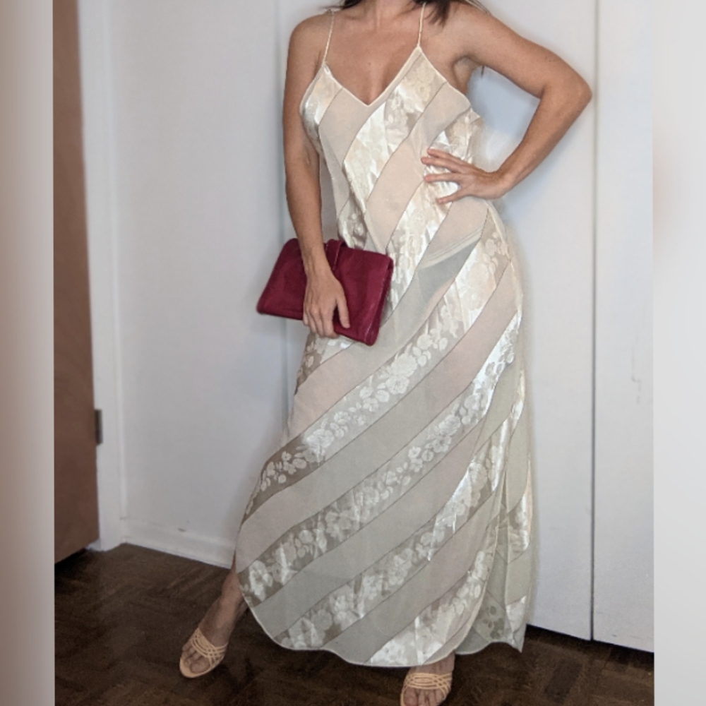 Vintage 1970s Slinky Satin Floral Slip Dress